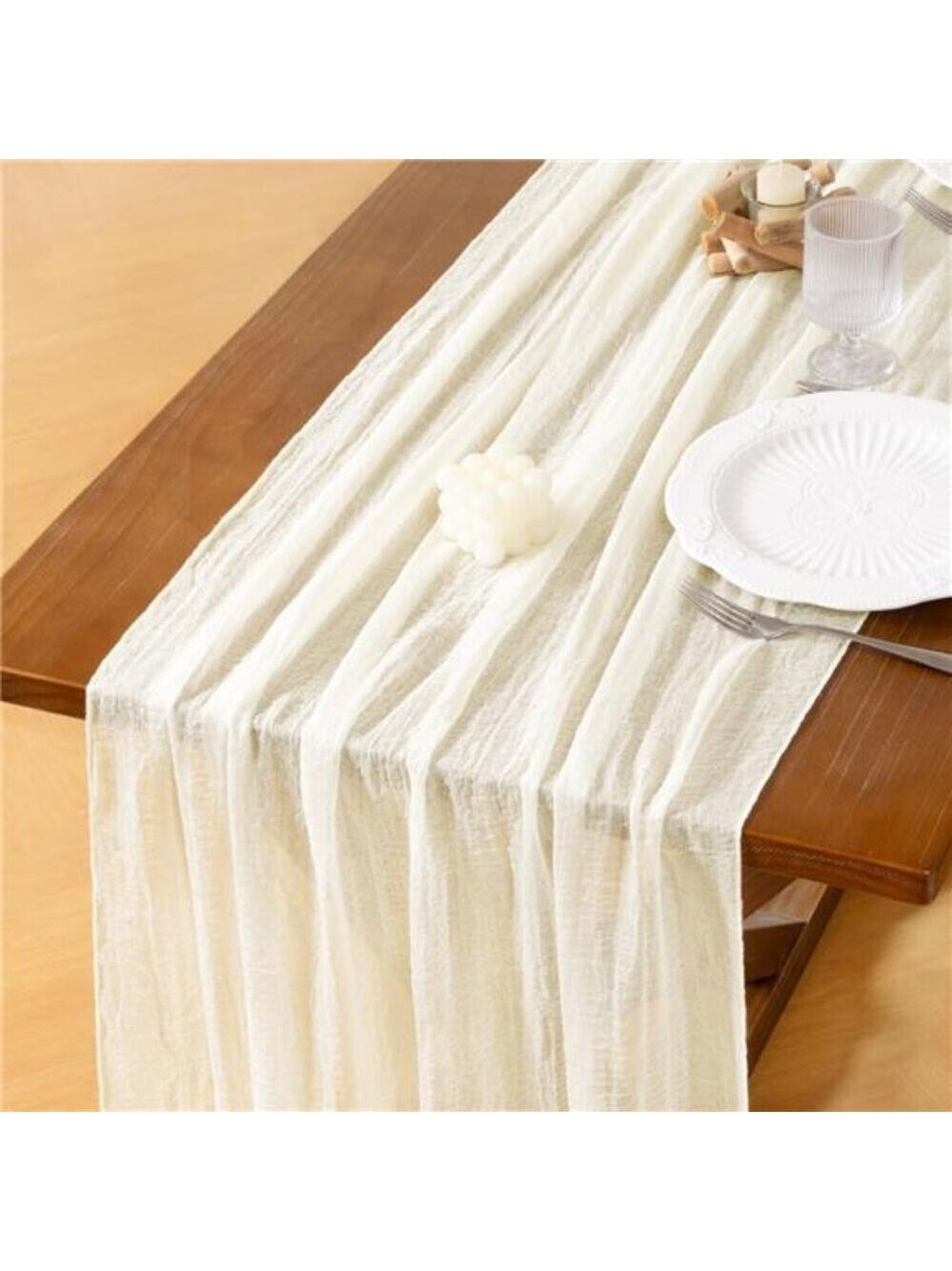 Ivory White Cheesecloth Table Runner 120 Inch Rustic Boho Wedding Party Decor
